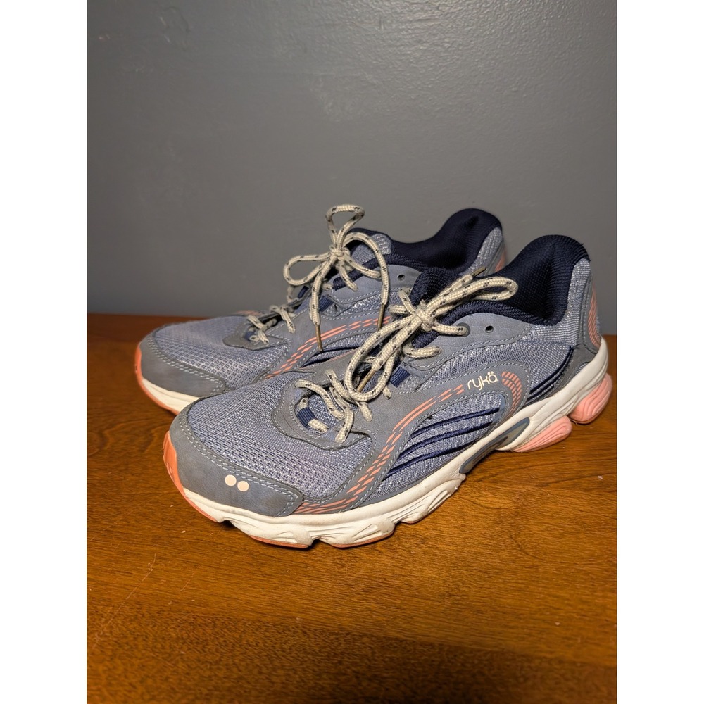 Ryka Womens Blue Grey Coral Mesh Athletic Running Walking Shoes Sneakers